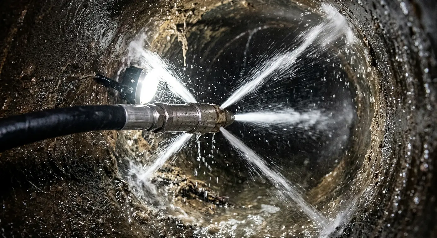 High-pressure hydro jetting nozzle cleaning sewer pipe for Storm Drain Cleaning in Lee